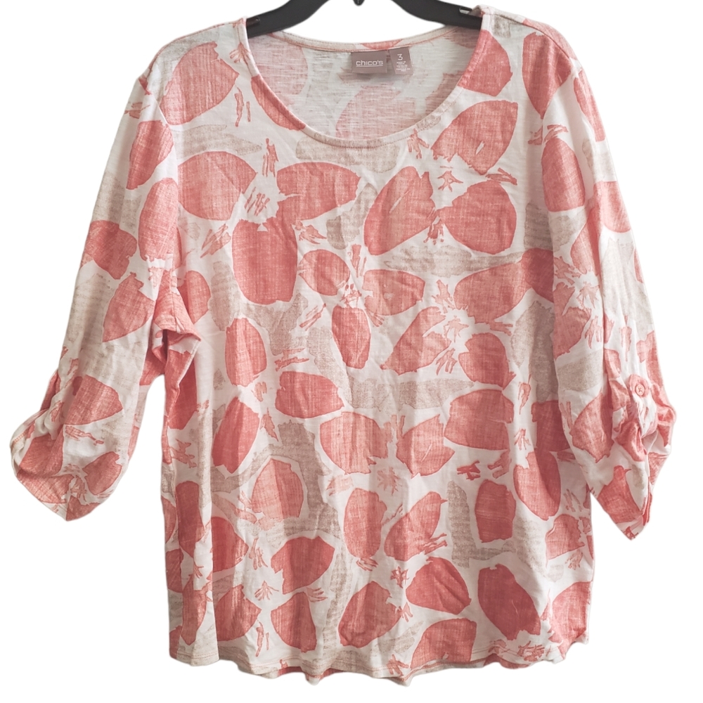 Chico's White & Coral Printed Long-Sleeve Tee - Picture 2 of 6